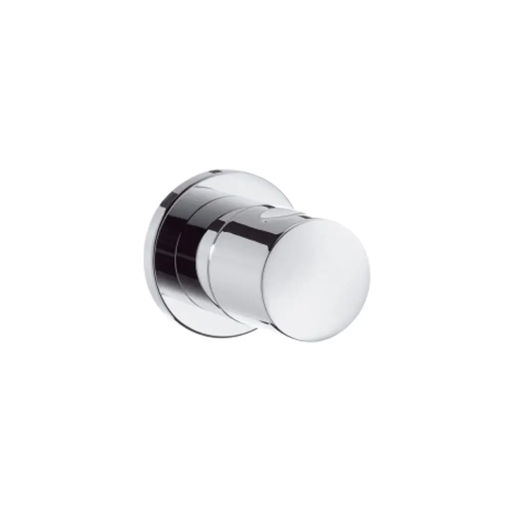 Chromfarbenes Absperrventil von Hansgrohe für die Unterputzmontage, runde Form mit glatter Oberfläche.